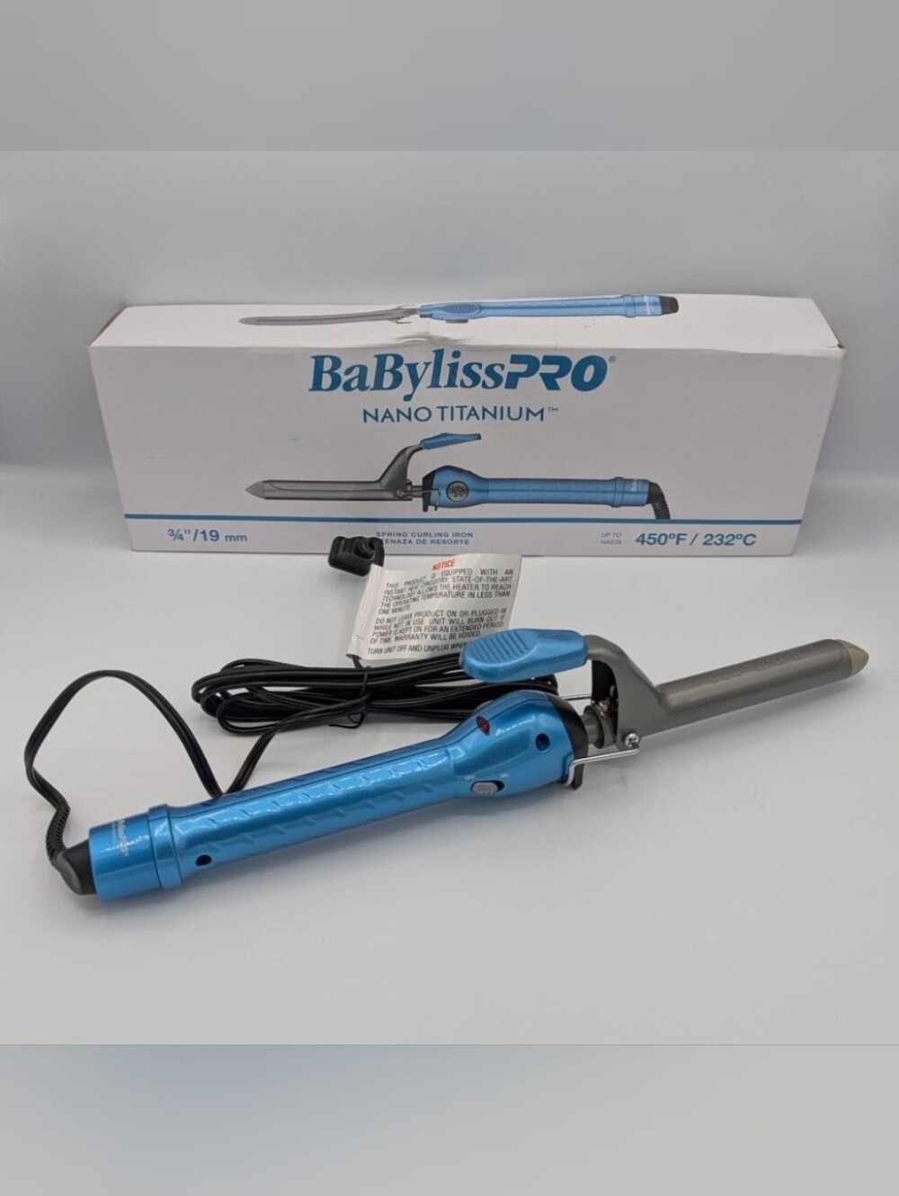 BaBylissPRO Nano Titanium 3/4" (19 mm) Spring Curling Iron – Open Box / New